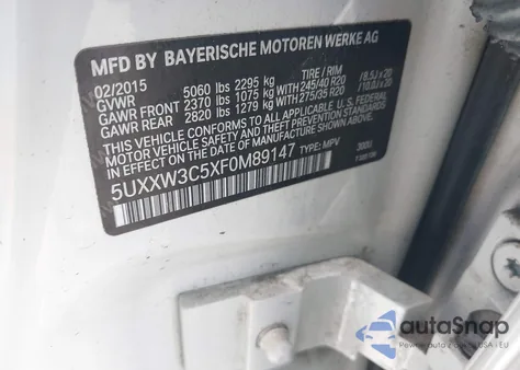 2015 BMW X4 xDrive28I из США, поврежденный, VIN 5UXXW3C5XF0M89147